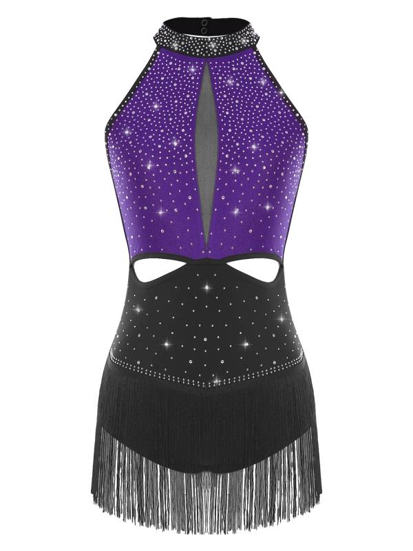 Women's Rhinestone Fringe Latin Dance Dress for Cha-Cha, Rumba & Gymnastics thumb