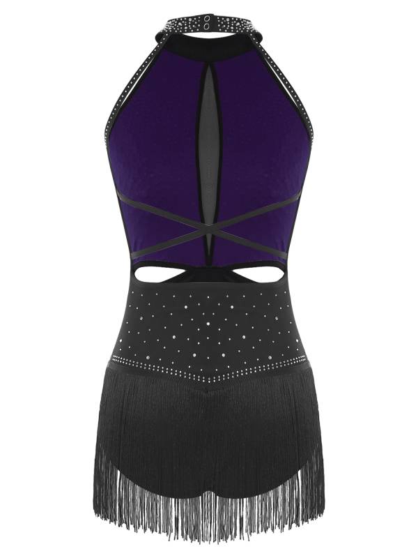 Women's Rhinestone Fringe Latin Dance Dress for Cha-Cha, Rumba & Gymnastics thumb