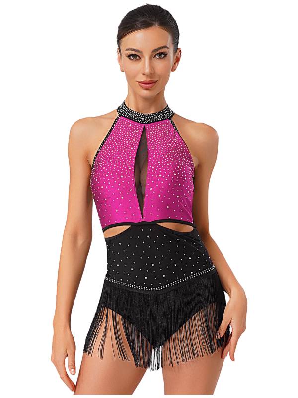 Women's Rhinestone Fringe Latin Dance Dress for Cha-Cha, Rumba & Gymnastics thumb