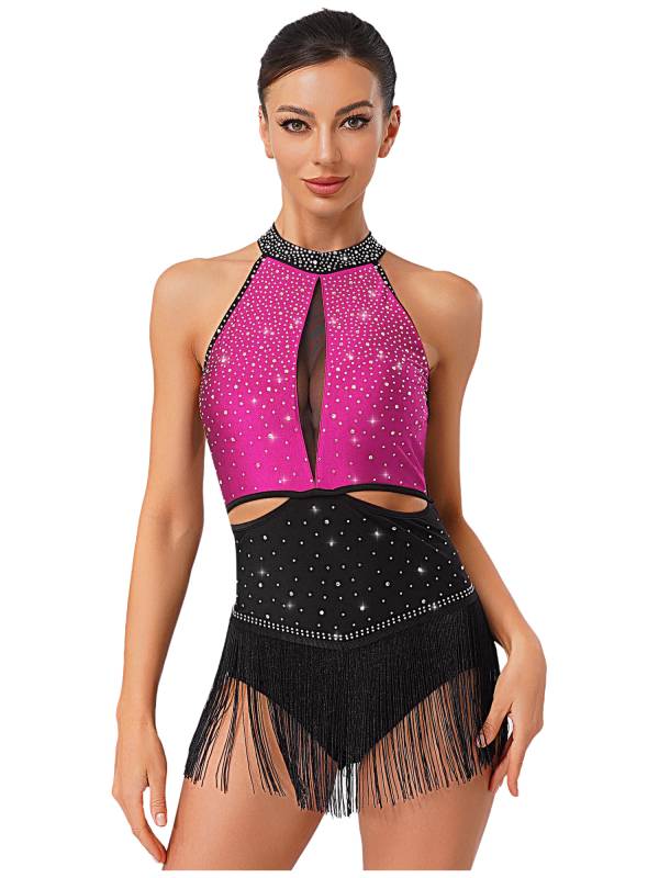 Women's Rhinestone Fringe Latin Dance Dress for Cha-Cha, Rumba & Gymnastics thumb