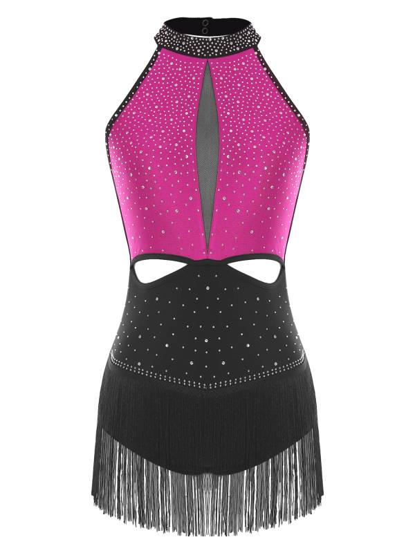 Women's Rhinestone Fringe Latin Dance Dress for Cha-Cha, Rumba & Gymnastics thumb