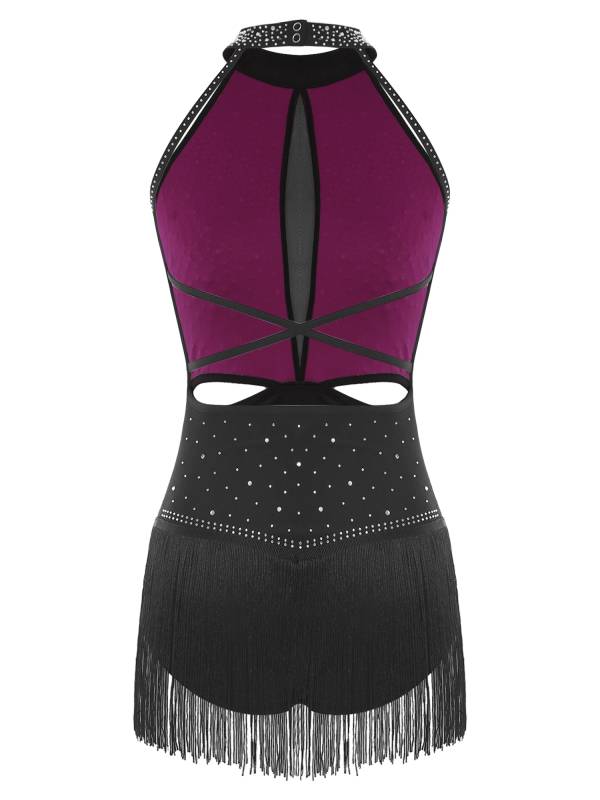 Women's Rhinestone Fringe Latin Dance Dress for Cha-Cha, Rumba & Gymnastics thumb