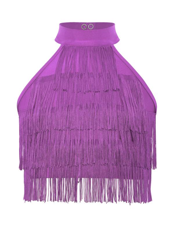 Girls Sleeveless Tiered Tassels Latin Salsa Dance Crop Top thumb