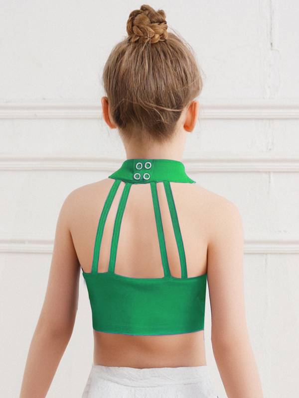 Girls Sleeveless Tiered Tassels Latin Salsa Dance Crop Top thumb