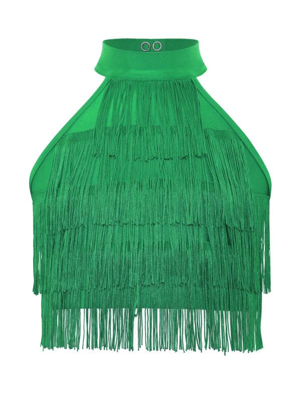 Girls Sleeveless Tiered Tassels Latin Salsa Dance Crop Top thumb