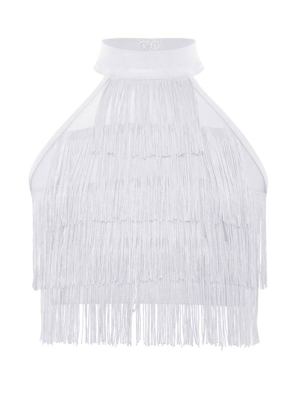 Girls Sleeveless Tiered Tassels Latin Salsa Dance Crop Top thumb