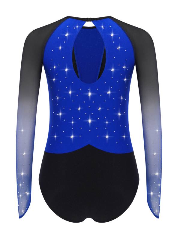 Girls Rhinestone Long Sleeve Gymnastics Leotard Figure Skating Bodysuit thumb