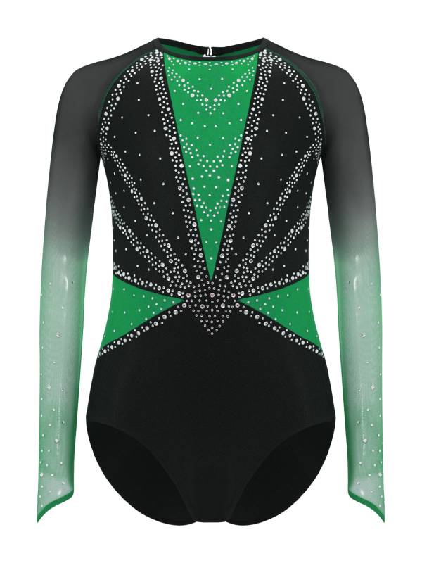 Girls Rhinestone Long Sleeve Gymnastics Leotard Figure Skating Bodysuit thumb