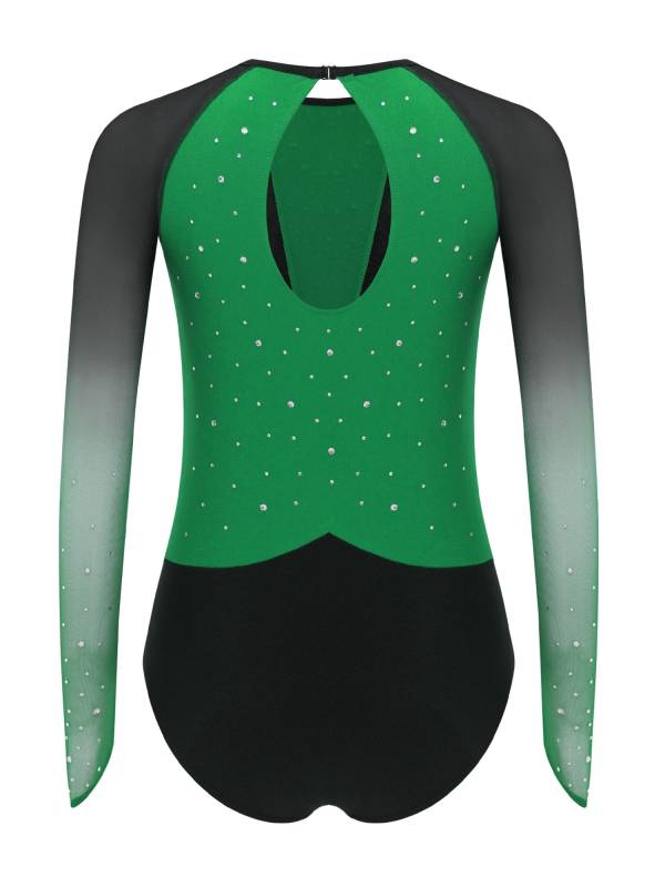 Girls Rhinestone Long Sleeve Gymnastics Leotard Figure Skating Bodysuit thumb