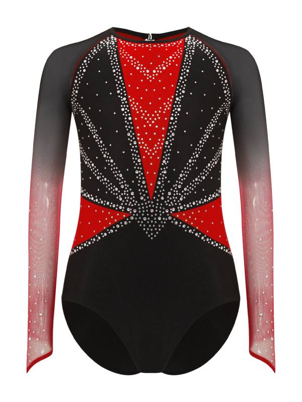 Girls Rhinestone Long Sleeve Gymnastics Leotard Figure Skating Bodysuit thumb