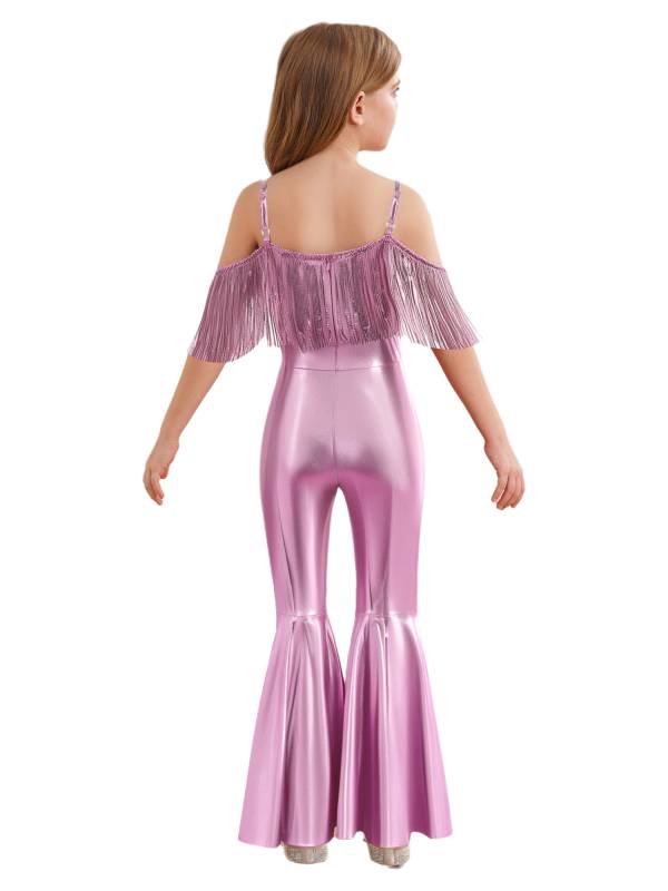 Girls Sequin Party Jumpsuit Spaghetti Strap High Waist Flared Leg Prom Costume thumb