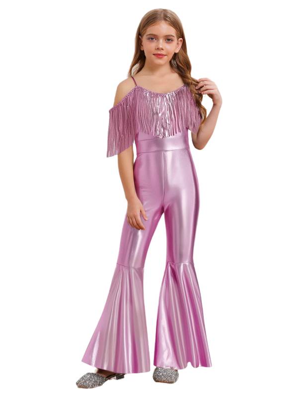 Girls Sequin Party Jumpsuit Spaghetti Strap High Waist Flared Leg Prom Costume thumb