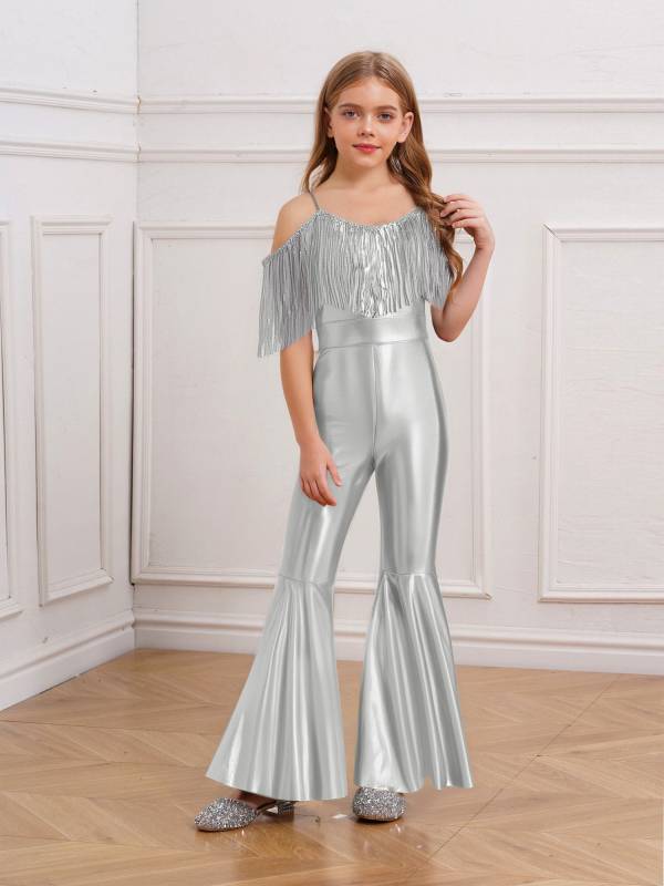 Girls Sequin Party Jumpsuit Spaghetti Strap High Waist Flared Leg Prom Costume thumb