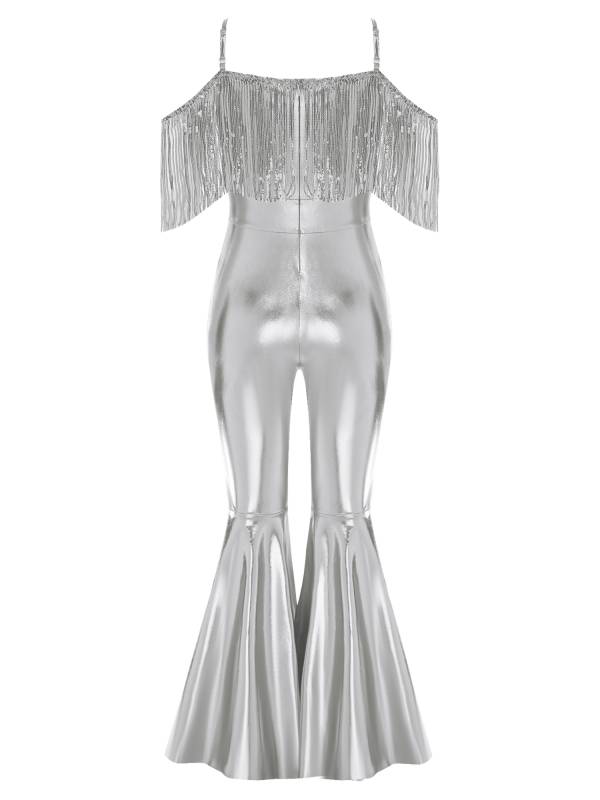 Girls Sequin Party Jumpsuit Spaghetti Strap High Waist Flared Leg Prom Costume thumb