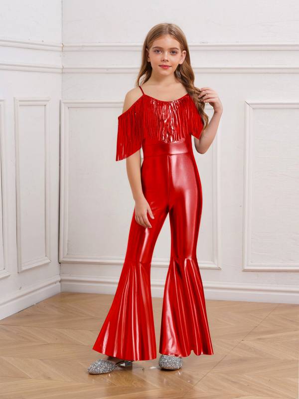 Girls Sequin Party Jumpsuit Spaghetti Strap High Waist Flared Leg Prom Costume thumb