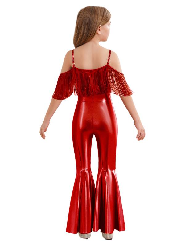 Girls Sequin Party Jumpsuit Spaghetti Strap High Waist Flared Leg Prom Costume thumb