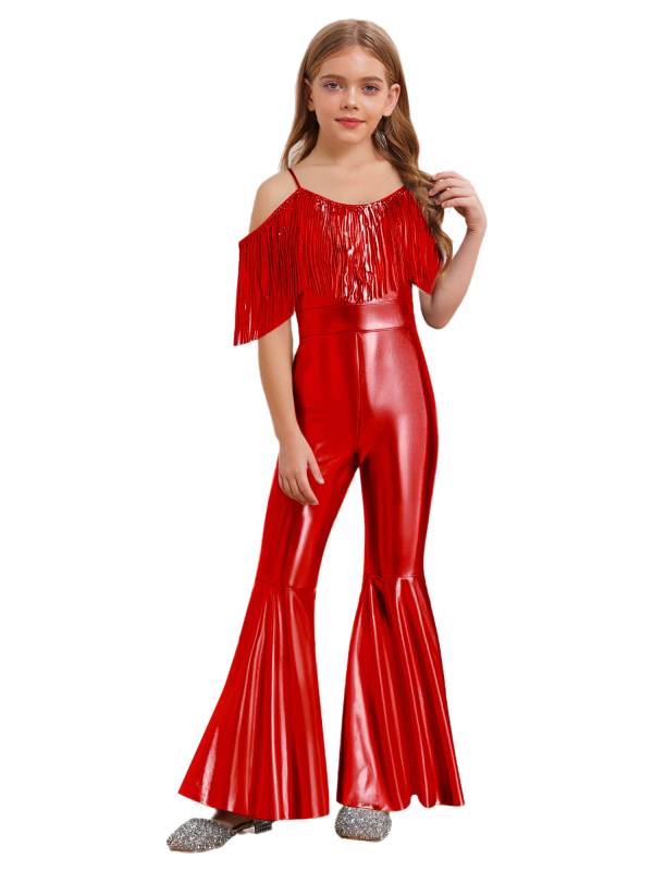 Girls Sequin Party Jumpsuit Spaghetti Strap High Waist Flared Leg Prom Costume thumb