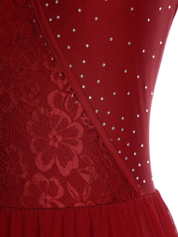 Women Floral Lace Lyrical Dance Dress Sleeveless Asymmetrical Jazz Costume thumb