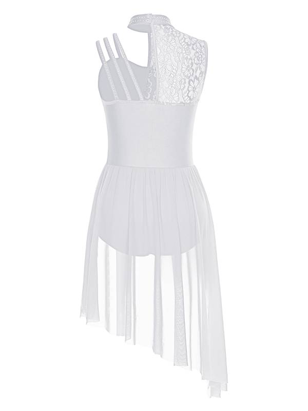 Women Floral Lace Lyrical Dance Dress Sleeveless Asymmetrical Jazz Costume thumb