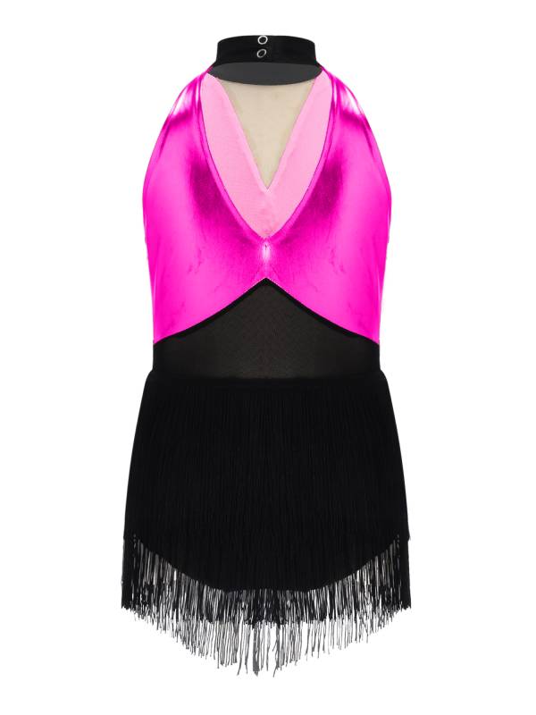 Girls Sequin Tassels Latin Dance Dress Cha-cha Sleeveless Salsa Dance Costume thumb