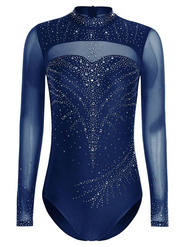 Women Turtleneck Rhinestone Leotard for Figure Skating & Artistic Competition thumb