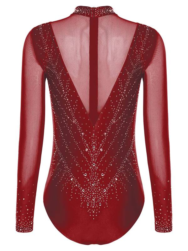 Women Turtleneck Rhinestone Leotard for Figure Skating & Artistic Competition thumb