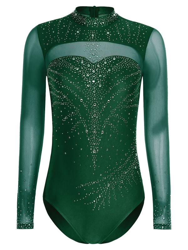 Women Turtleneck Rhinestone Leotard for Figure Skating & Artistic Competition thumb