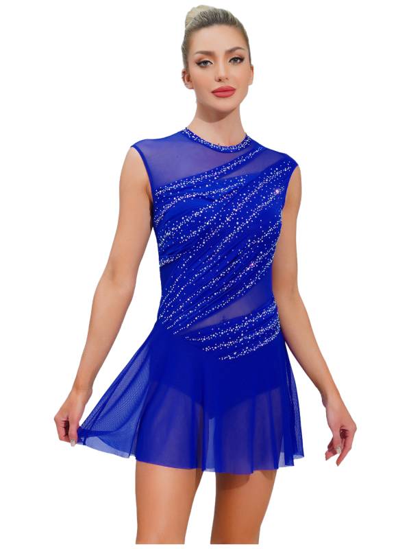 Women Sleeveless Figure Skating Dress Rhinestone Lyrical Dance Costume thumb