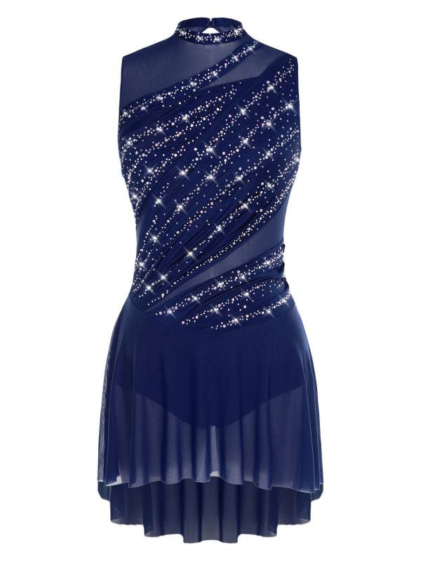 Women Sleeveless Figure Skating Dress Rhinestone Lyrical Dance Costume thumb