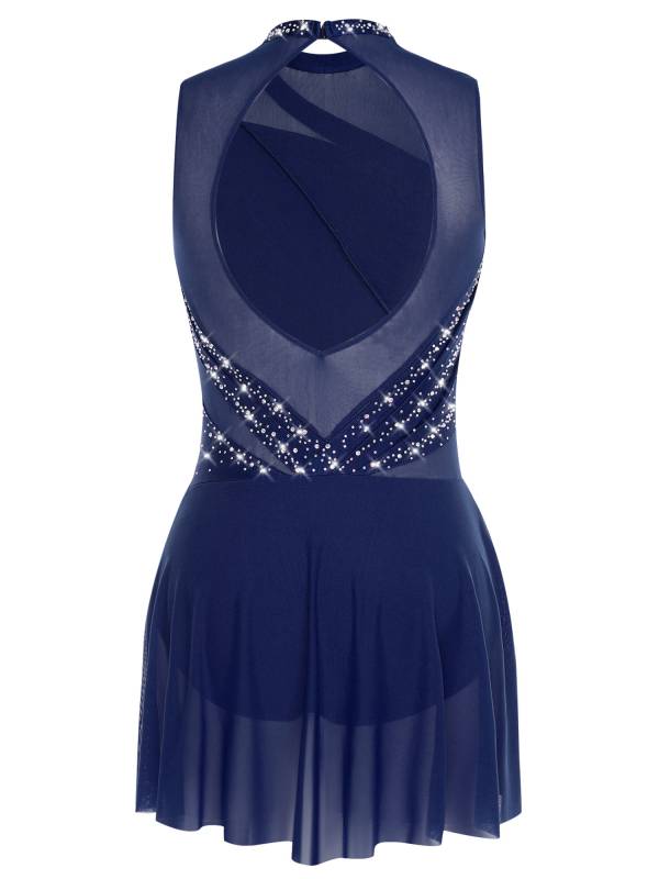 Women Sleeveless Figure Skating Dress Rhinestone Lyrical Dance Costume thumb