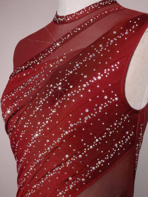 Women Sleeveless Figure Skating Dress Rhinestone Lyrical Dance Costume thumb