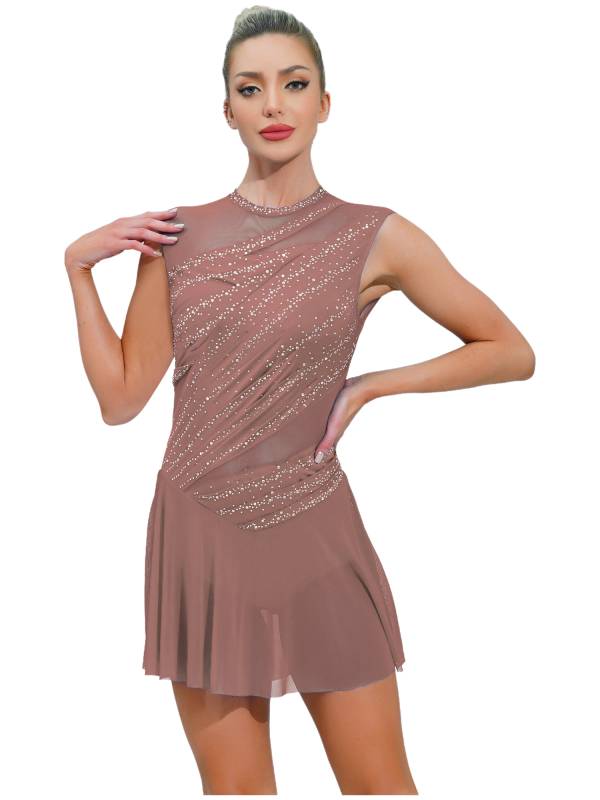 Women Sleeveless Figure Skating Dress Rhinestone Lyrical Dance Costume thumb