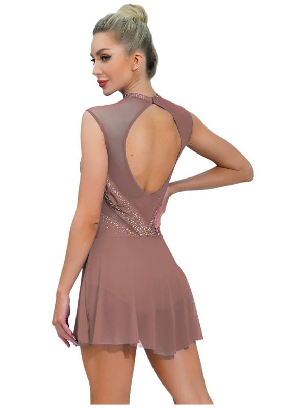Women Sleeveless Figure Skating Dress Rhinestone Lyrical Dance Costume thumb