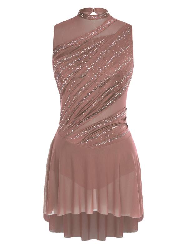 Women Sleeveless Figure Skating Dress Rhinestone Lyrical Dance Costume thumb