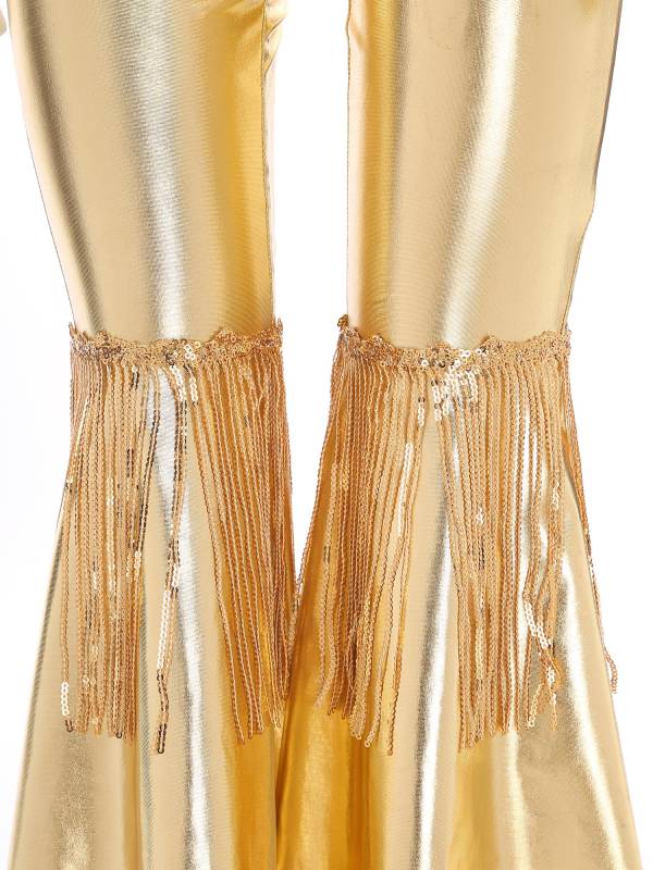 Girls Off-the-Shoulder Sequin Flared Jumpsuit Tassels High Waist Pageant Wear thumb