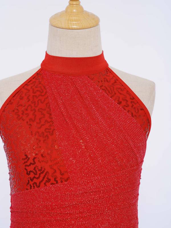 Kids Girls Lyrical Dance Jumpsuit Rhinestone Sleeveless Side Slit Ballet Leotard thumb
