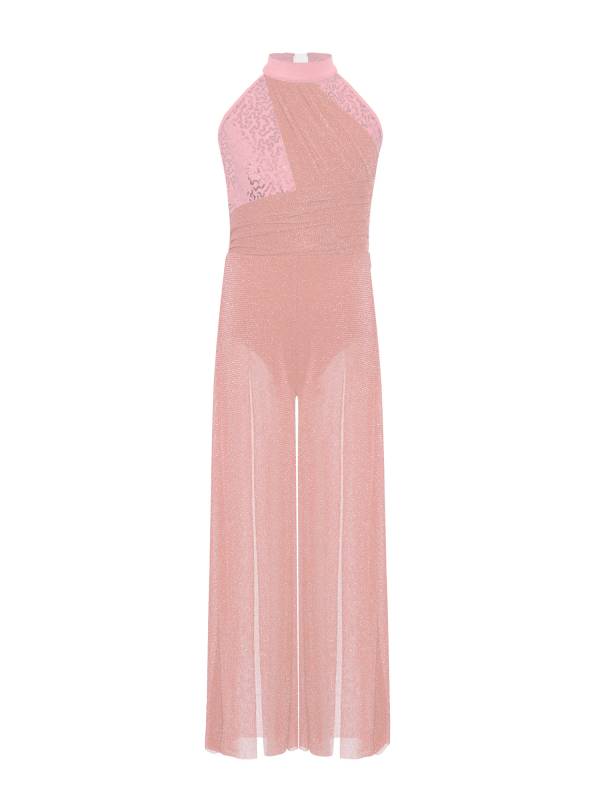 Kids Girls Lyrical Dance Jumpsuit Rhinestone Sleeveless Side Slit Ballet Leotard thumb