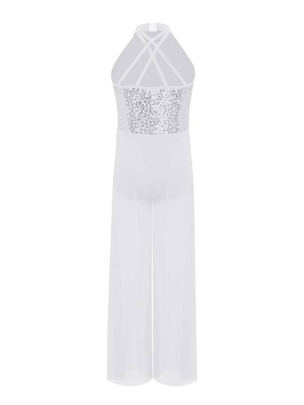 Kids Girls Lyrical Dance Jumpsuit Rhinestone Sleeveless Side Slit Ballet Leotard thumb