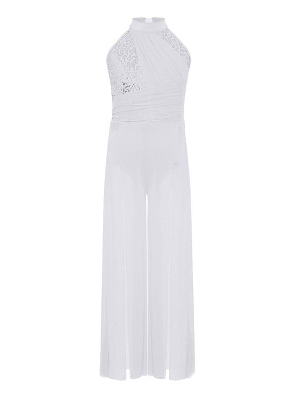 Kids Girls Lyrical Dance Jumpsuit Rhinestone Sleeveless Side Slit Ballet Leotard thumb