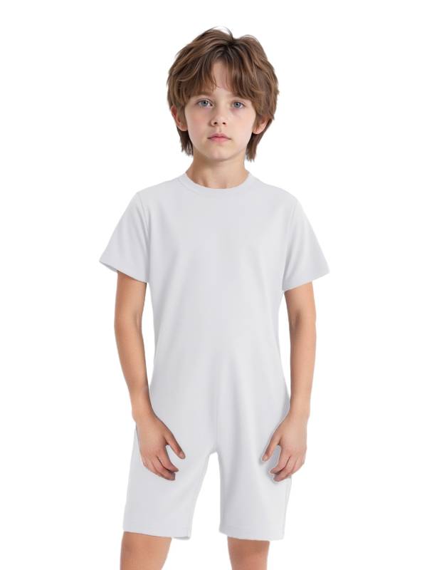 Kids Autism Sensory Jumpsuit Short Sleeve Back Zipper Adaptive Romper thumb
