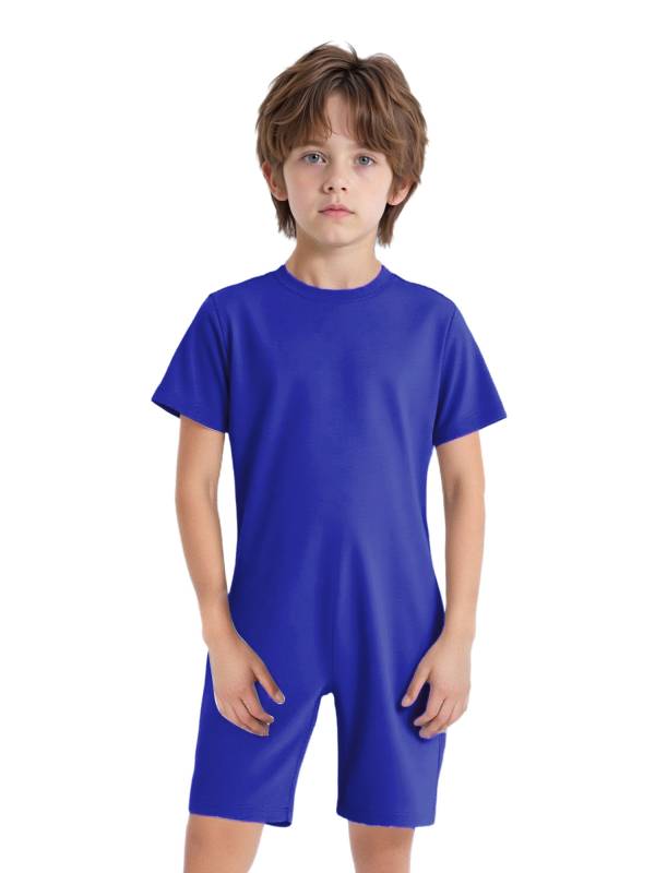 Kids Autism Sensory Jumpsuit Short Sleeve Back Zipper Adaptive Romper thumb