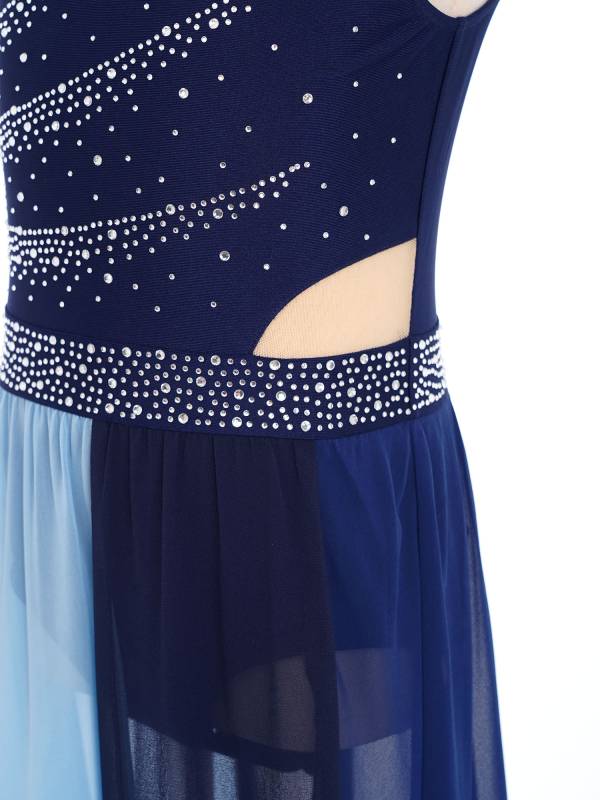 Girls Rhinestone Sleeveless Chiffon Lyrical Dance Dress for Performance thumb