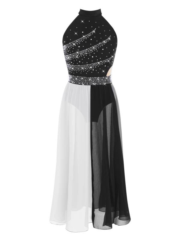 Girls Rhinestone Sleeveless Chiffon Lyrical Dance Dress for Performance thumb