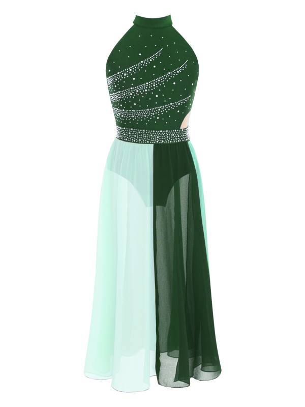 Girls Rhinestone Sleeveless Chiffon Lyrical Dance Dress for Performance thumb