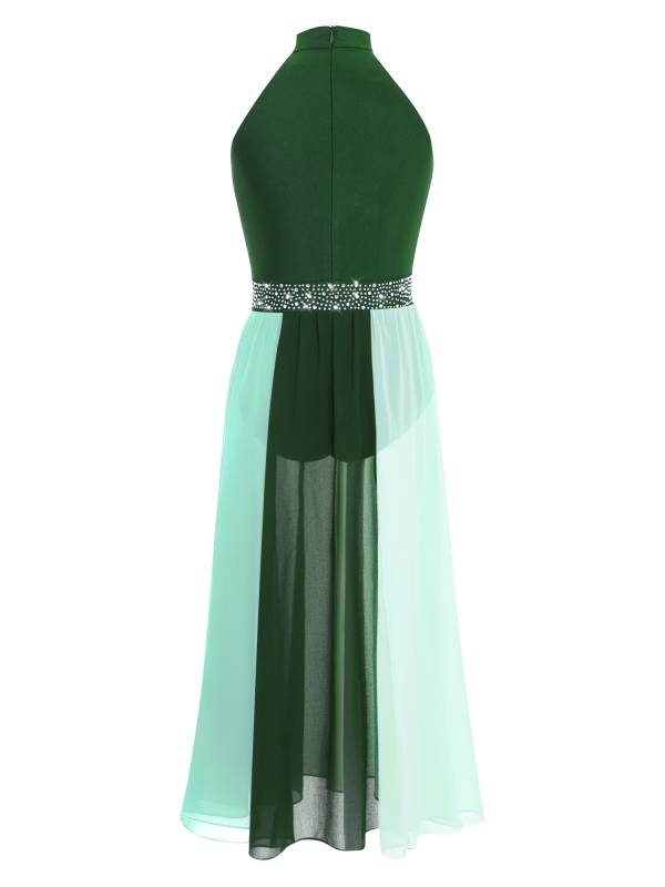 Girls Rhinestone Sleeveless Chiffon Lyrical Dance Dress for Performance thumb