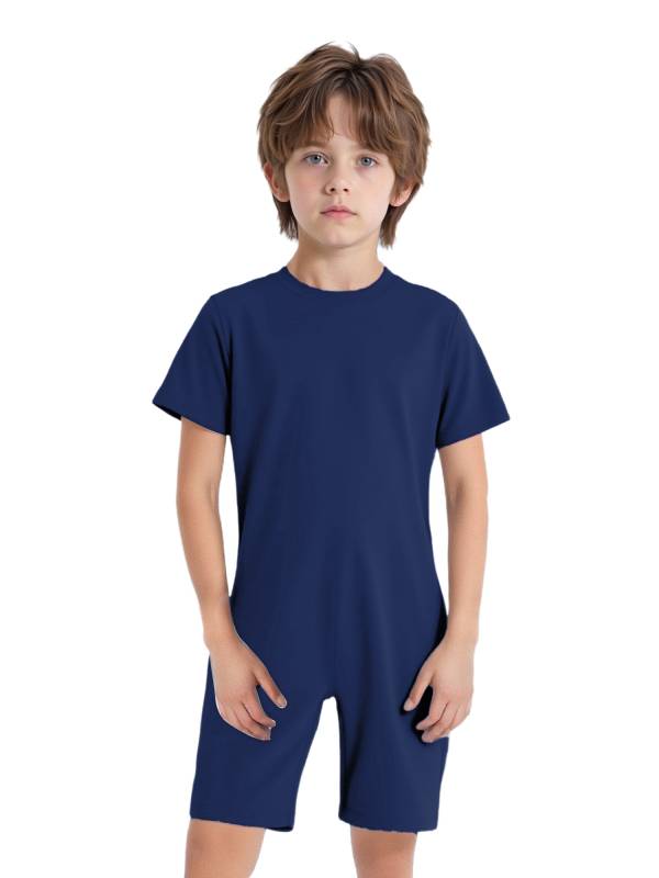 Kids Autism Sensory Jumpsuit Short Sleeve Back Zipper Adaptive Romper thumb