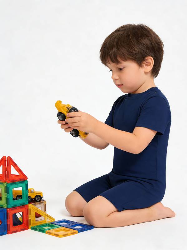 Kids Autism Sensory Jumpsuit Short Sleeve Back Zipper Adaptive Romper thumb