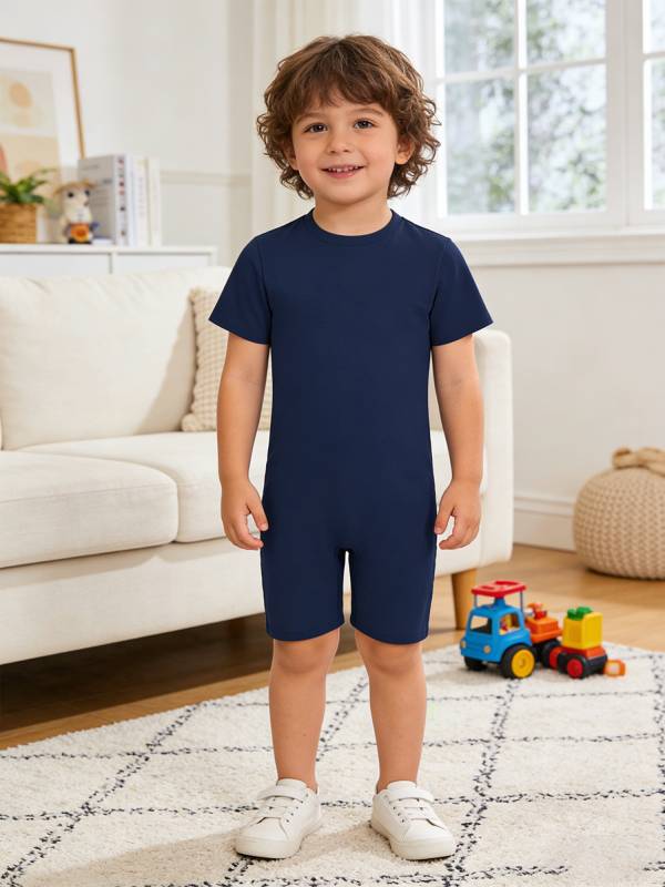 Kids Autism Sensory Jumpsuit Short Sleeve Back Zipper Adaptive Romper thumb