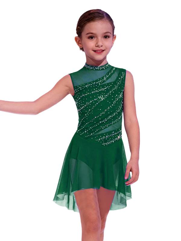 Girls Lyrical Dance Costume Sparkly Sleeveless Hi-lo Figure Skating Dress thumb