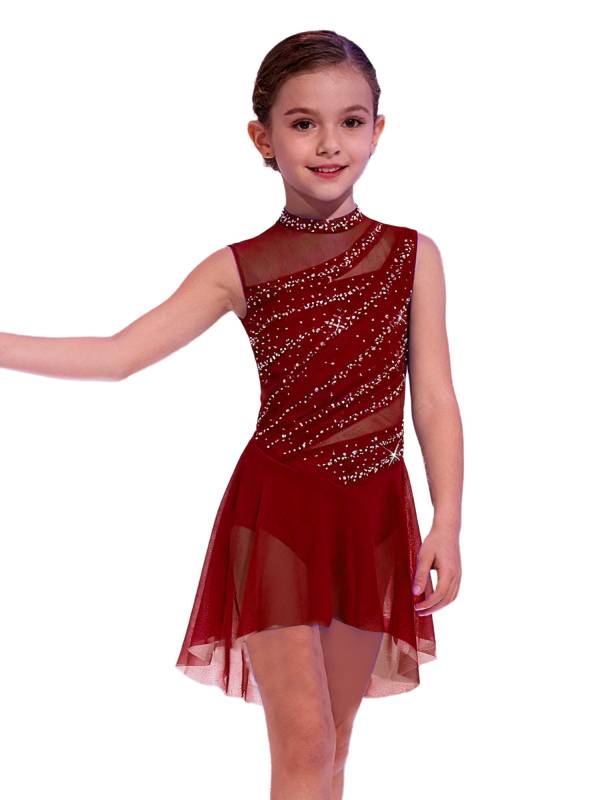 Girls Lyrical Dance Costume Sparkly Sleeveless Hi-lo Figure Skating Dress thumb